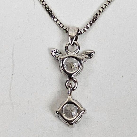 S 925 Sterling Silver Cubic Zirconia Drop Pendant Box Chain Necklace Cat Mouse - Picture 7 of 15